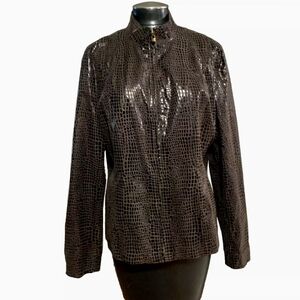 Peck & Peck Faux Leather Jacket Coat Women’s 14 Chocolate Lined Full Zip EUC